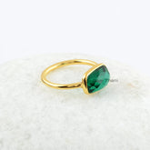 Silver Ring - 18k Gold Plated Ring - Sterling Silver Ring - Emerald Quartz 7x11mm Gemstone Bezel Ring - Ring for Girls - Christmas Gift Ring